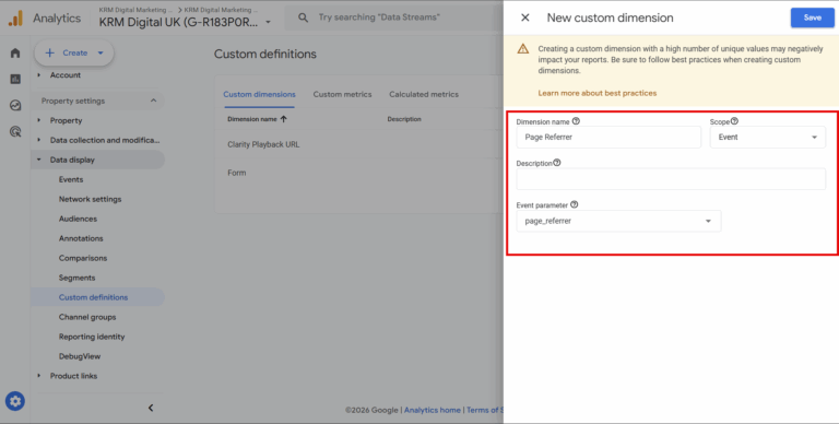 Page Referrer Custom dimension
