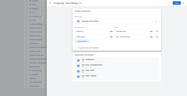 Google Tag Event Settings