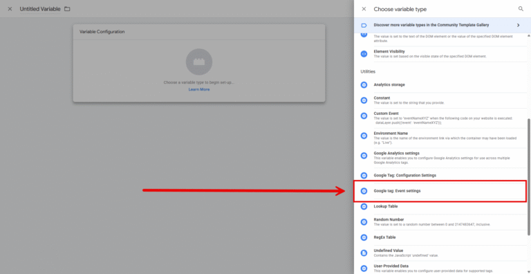 Google Tag - where to find event settings