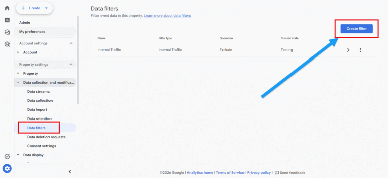 Data filters in admin section of ga4