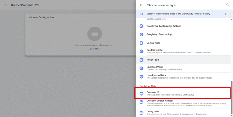 Container ID in the Variable section