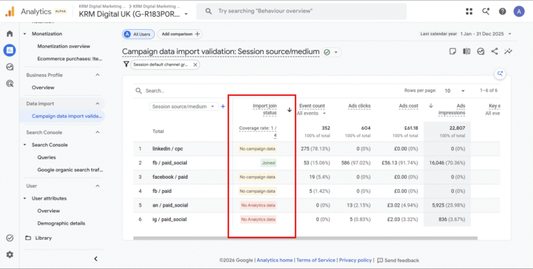 Import join status