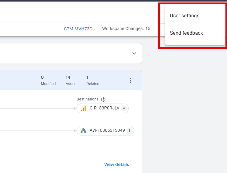 User Settings Workspace